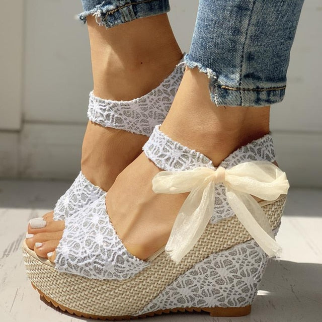 INS Hot Lace Leisure Women Wedges Heeled Women Shoes 2021 Summer