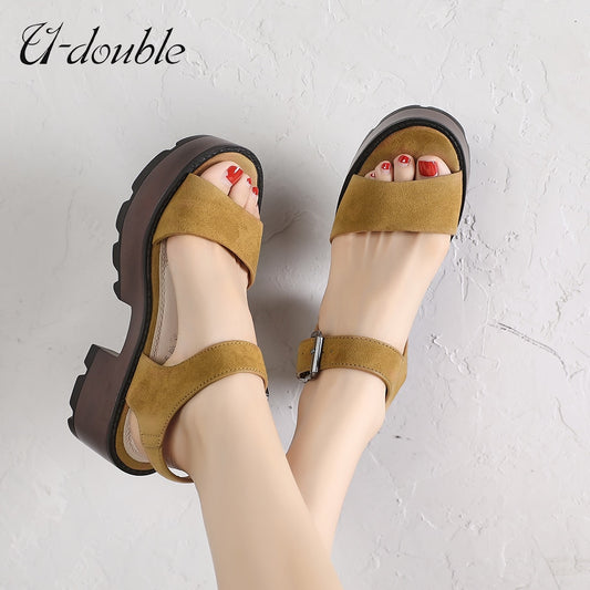 U-DOUBLE Summer Women Casual Shoes Slippers Rome Retro Thick Bottom Open