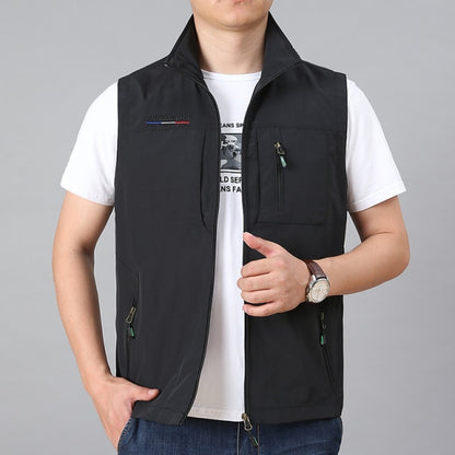 MAIDANGDI Men's Waistcoat Jackets Vest 2021 Summer New Solid Color Stand Collar