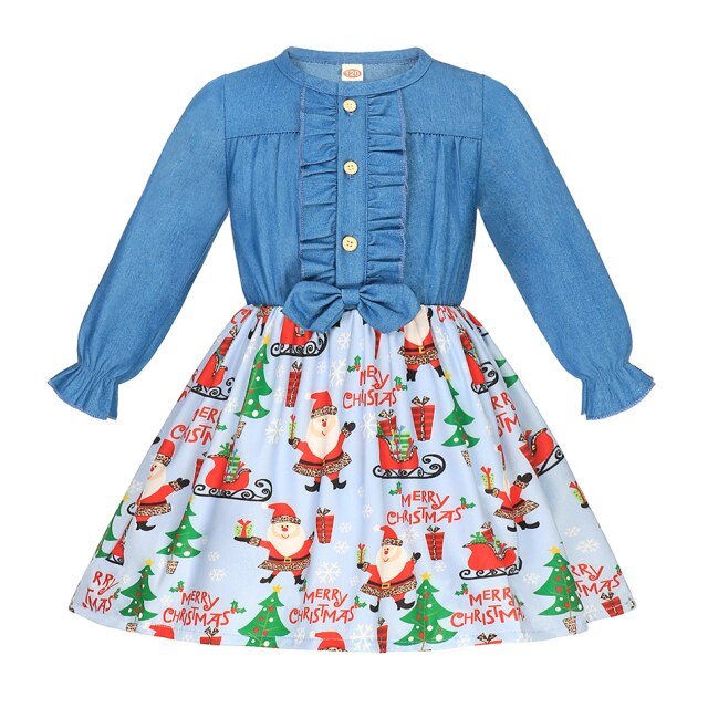 Summer Girls Dress Princess Denim Floral Stitching Sleeveless Dresses