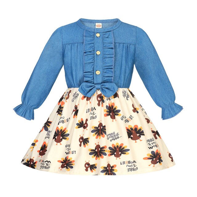 Summer Girls Dress Princess Denim Floral Stitching Sleeveless Dresses