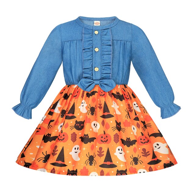 Summer Girls Dress Princess Denim Floral Stitching Sleeveless Dresses