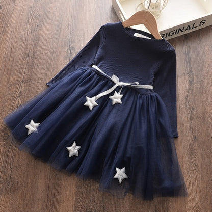 Summer Girls Dress Princess Denim Floral Stitching Sleeveless Dresses