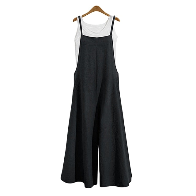 Women Strap Loose Jumpsuit Summer Casual Wide Leg Pants Solid Dungaree