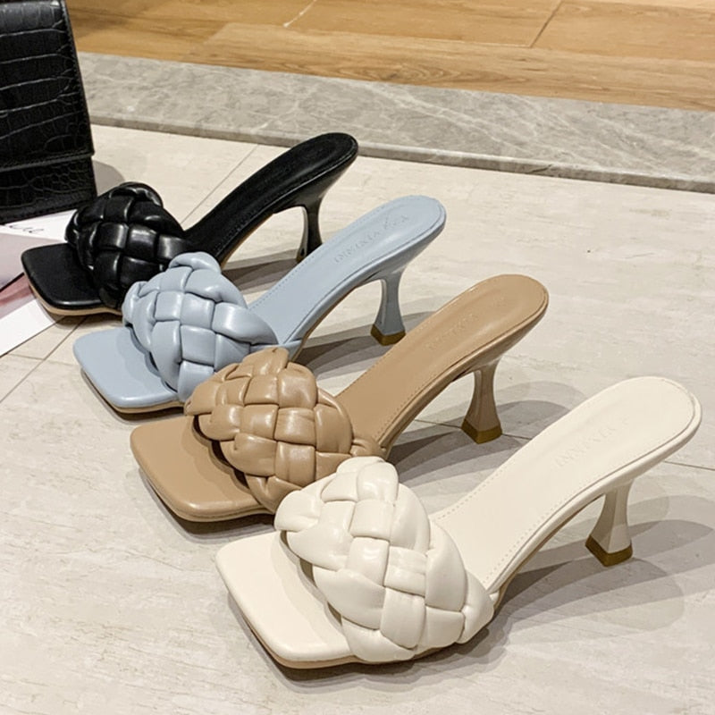 Luxury Slides Women 8cm High Heels Mules Fetish Pumps Individual Weave Leisure