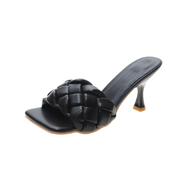 Luxury Slides Women 8cm High Heels Mules Fetish Pumps Individual Weave Leisure