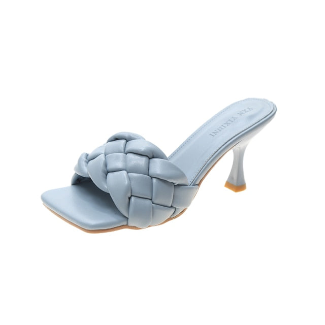 Luxury Slides Women 8cm High Heels Mules Fetish Pumps Individual Weave Leisure