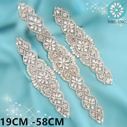 (1PC) Bridal dress belt wedding with silver crystals rhinestone applique sash
