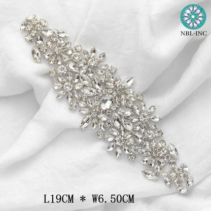 (1PC) Bridal dress belt wedding with silver crystals rhinestone applique sash