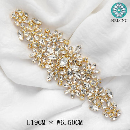 (1PC) Bridal dress belt wedding with silver crystals rhinestone applique sash