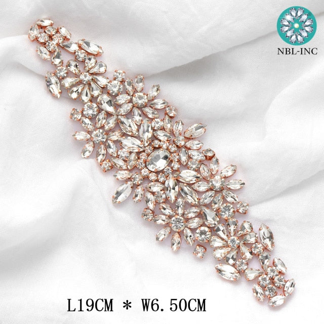 (1PC) Bridal dress belt wedding with silver crystals rhinestone applique sash