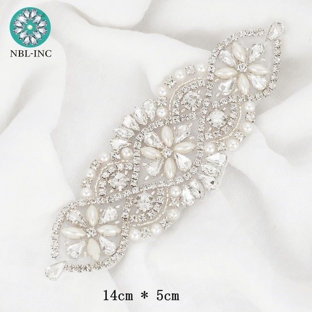 (1PC) Bridal dress belt wedding with silver crystals rhinestone applique sash