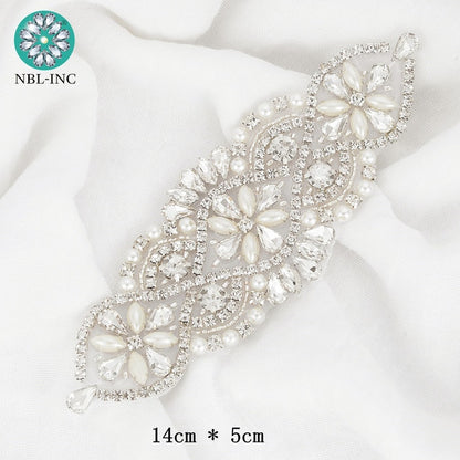 (1PC) Bridal dress belt wedding with silver crystals rhinestone applique sash