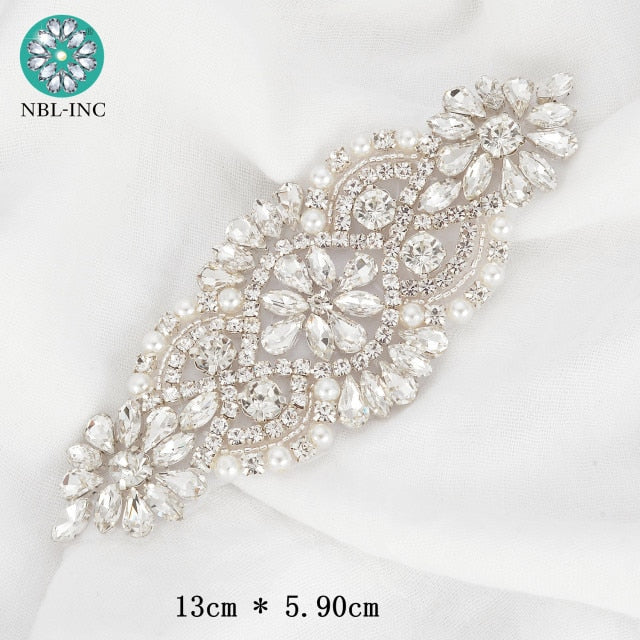 (1PC) Bridal dress belt wedding with silver crystals rhinestone applique sash