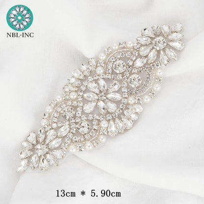 (1PC) Bridal dress belt wedding with silver crystals rhinestone applique sash