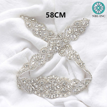 (1PC) Bridal dress belt wedding with silver crystals rhinestone applique sash
