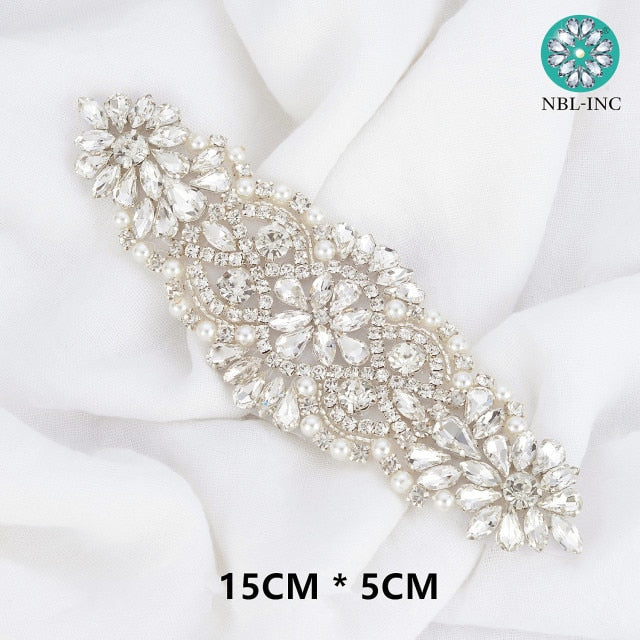(1PC) Bridal dress belt wedding with silver crystals rhinestone applique sash