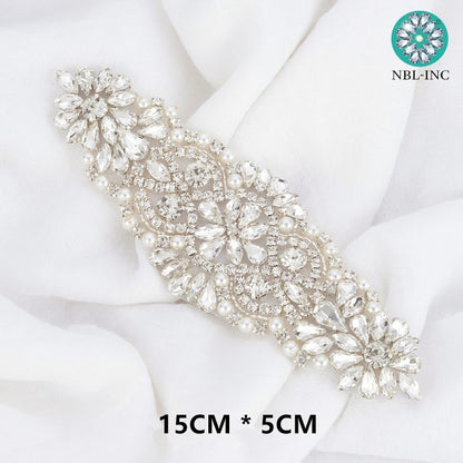 (1PC) Bridal dress belt wedding with silver crystals rhinestone applique sash