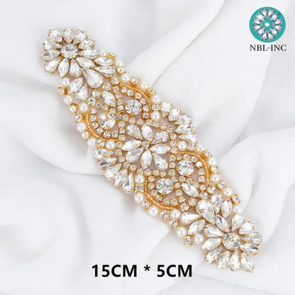 (1PC) Bridal dress belt wedding with silver crystals rhinestone applique sash