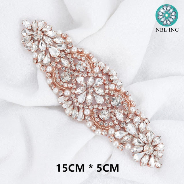 (1PC) Bridal dress belt wedding with silver crystals rhinestone applique sash