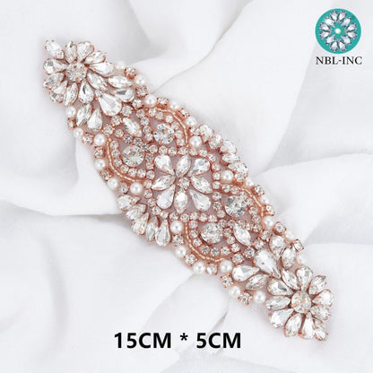 (1PC) Bridal dress belt wedding with silver crystals rhinestone applique sash