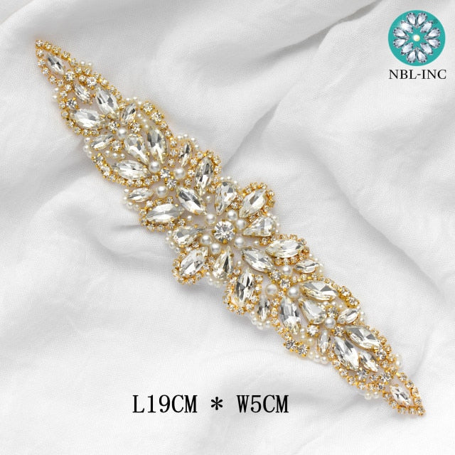 (1PC) Bridal dress belt wedding with silver crystals rhinestone applique sash