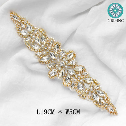 (1PC) Bridal dress belt wedding with silver crystals rhinestone applique sash