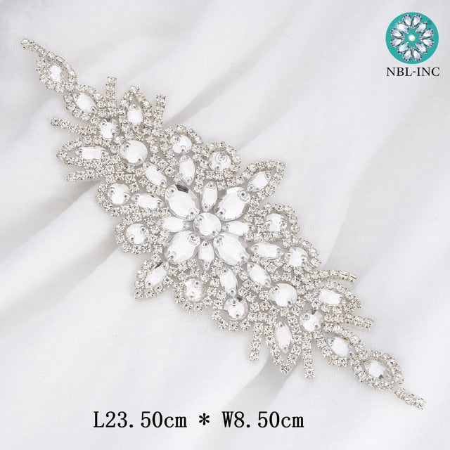 (1PC) Bridal dress belt wedding with silver crystals rhinestone applique sash