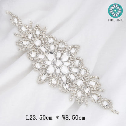 (1PC) Bridal dress belt wedding with silver crystals rhinestone applique sash