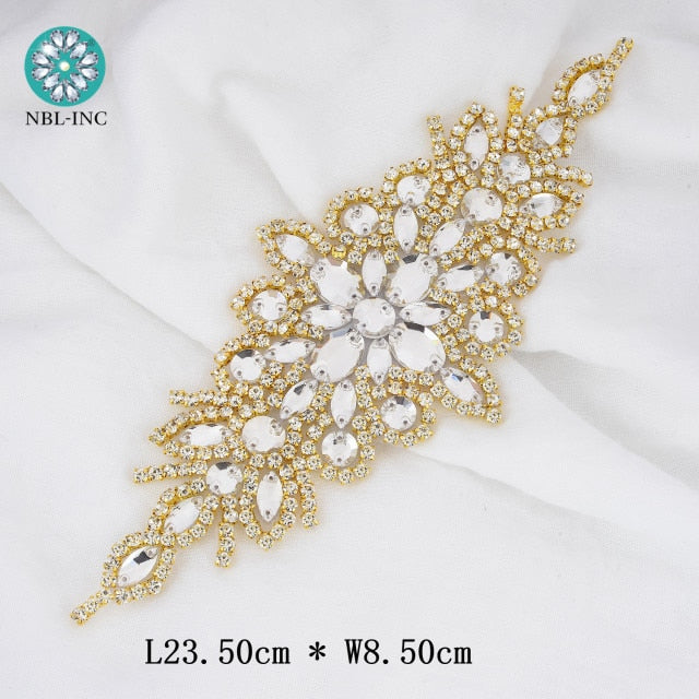 (1PC) Bridal dress belt wedding with silver crystals rhinestone applique sash