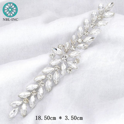 (1PC) Bridal dress belt wedding with silver crystals rhinestone applique sash