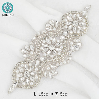 (1PC) Bridal dress belt wedding with silver crystals rhinestone applique sash