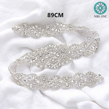 (1PC) Bridal dress belt wedding with silver crystals rhinestone applique sash