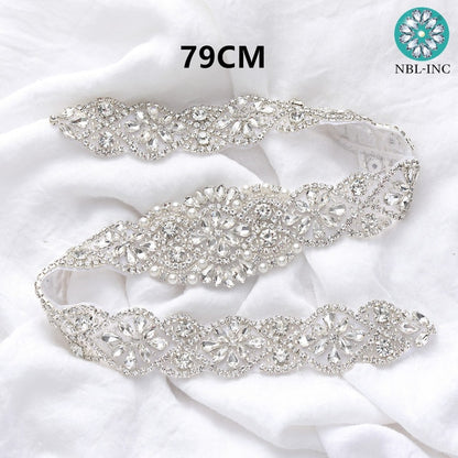 (1PC) Bridal dress belt wedding with silver crystals rhinestone applique sash