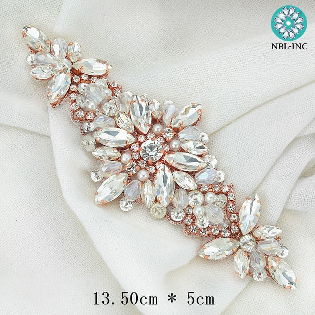 (1PC) Bridal dress belt wedding with silver crystals rhinestone applique sash