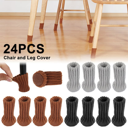 24PCS Knitted Chair Leg Socks Furniture Table Feet Leg Floor Protectors Covers Floor Protection Pads Moving Noise Reduction