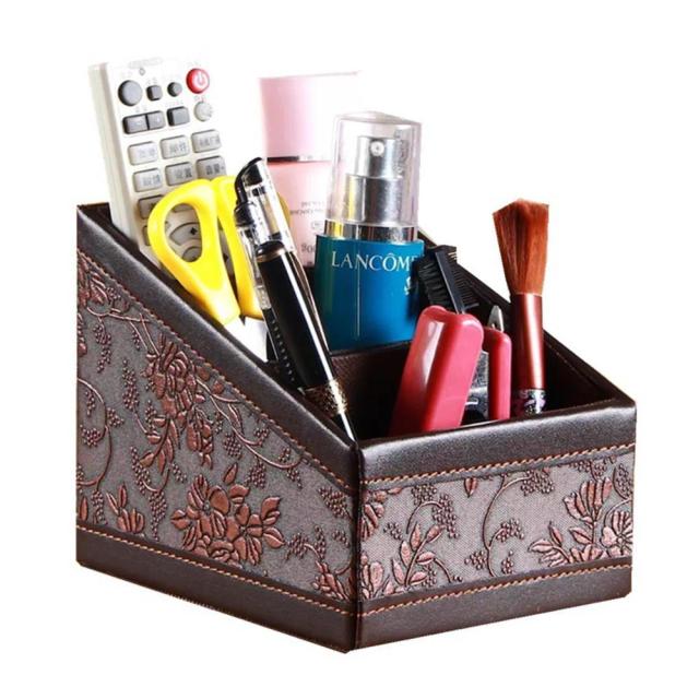 New Arrival 5/3 Grid Pu Leather Desktop Organizer Pen Remote Control Phone And Tv Holder Desk Storage Box Office Home Stationery