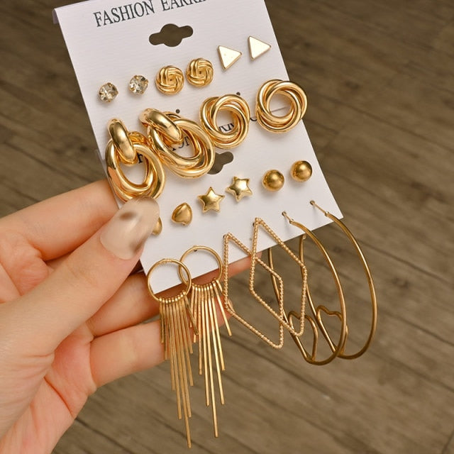 Fashion Geometric Hoop Earrings Set for Women Statement Vintage