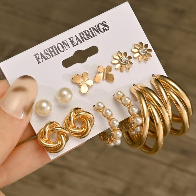 Fashion Geometric Hoop Earrings Set for Women Statement Vintage
