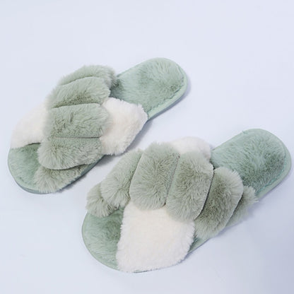 Winter Women House Slippers Faux Fur Fashion Warm Shoes Woman Slip on Flats Female Slides Black Pink cozy home  furry slippers