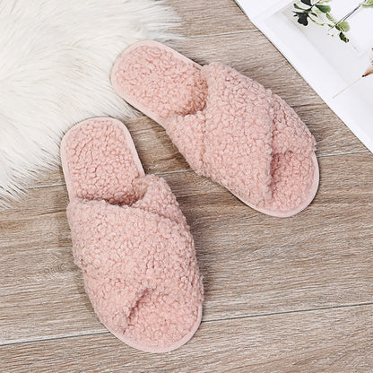 Winter Women House Slippers Faux Fur Fashion Warm Shoes Woman Slip on Flats Female Slides Black Pink cozy home  furry slippers