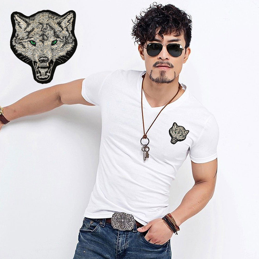 2017 Brand Men's Wolf embroidery Tshirt Cotton Short Sleeve T Shirt Spring Summer