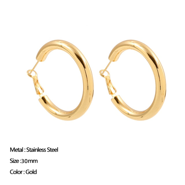 Classic Stainless Steel Ear Buckle for Women Trendy Gold Color
