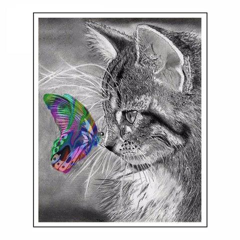5D Diy Diamond Painting Cat Full Square 3D Diamond Embroidery Cross Stitch Gray Cat