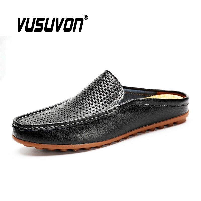Italian Men Slippers Genuine Leather Loafers Moccasins Outdoor