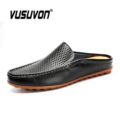 Italian Men Slippers Genuine Leather Loafers Moccasins Outdoor