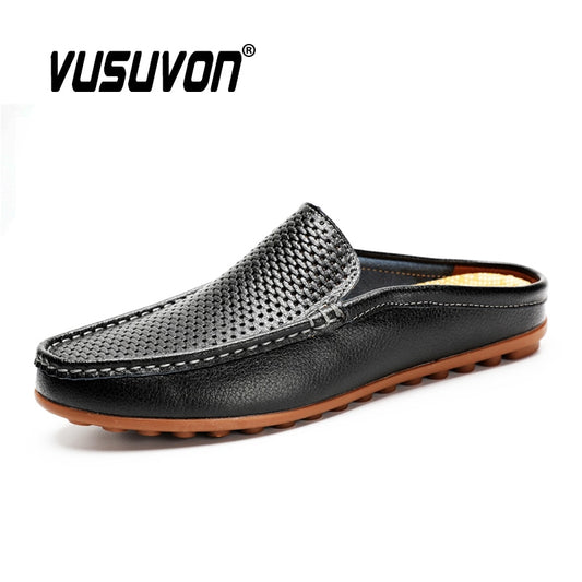 Italian Men Slippers Genuine Leather Loafers Moccasins Outdoor