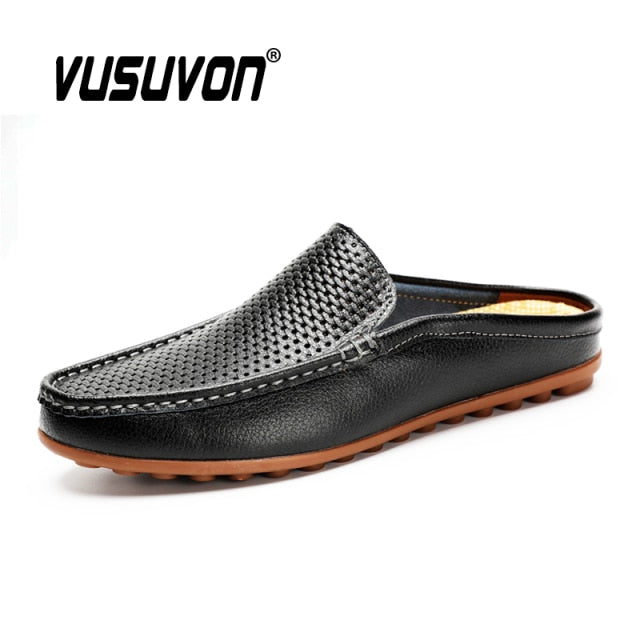 Italian Men Slippers Genuine Leather Loafers Moccasins Outdoor