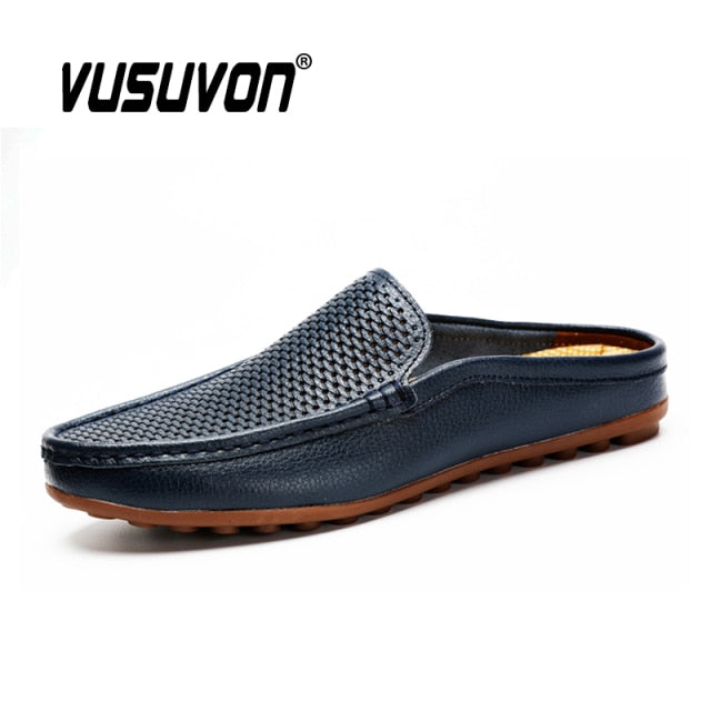 Italian Men Slippers Genuine Leather Loafers Moccasins Outdoor