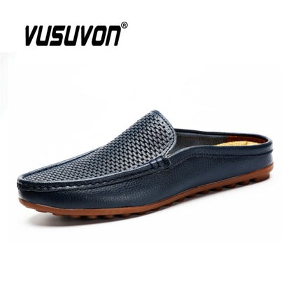 Italian Men Slippers Genuine Leather Loafers Moccasins Outdoor